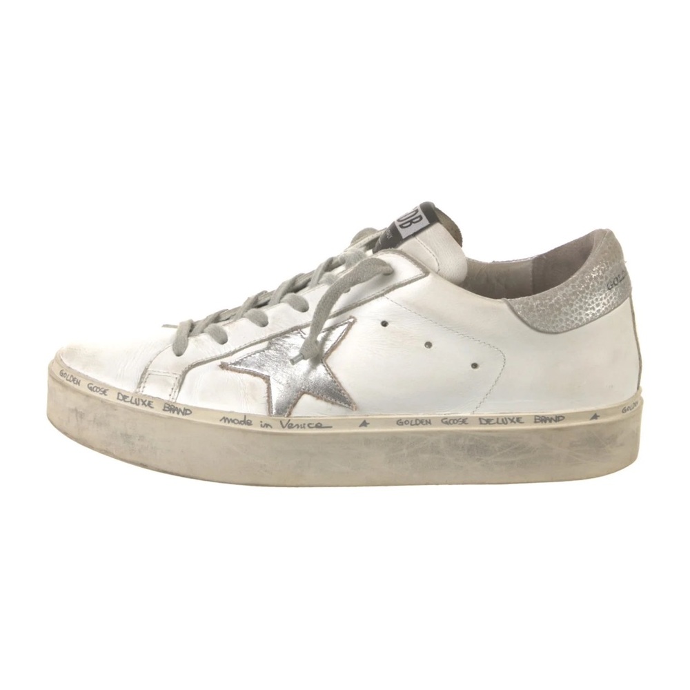 Golden Goose White Leather Sneakers with Silver Star Accent